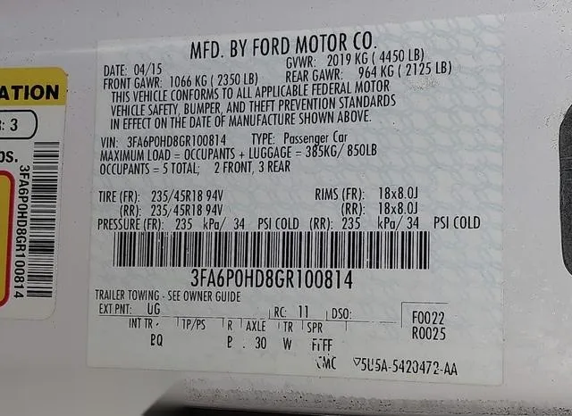 3FA6P0HD8GR100814 2016 2016 Ford Fusion- SE 9