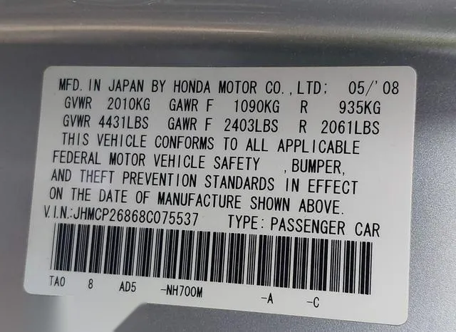 JHMCP26868C075537 2008 2008 Honda Accord- 2-4 Ex-L 9