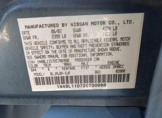 1N4BL11D72C700998 2002 2002 Nissan Altima- 3-5 SE 9