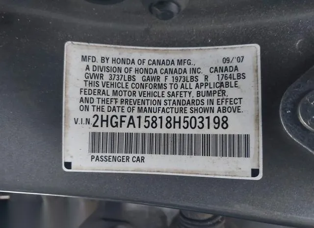 2HGFA15818H503198 2008 2008 Honda Civic- EX 9