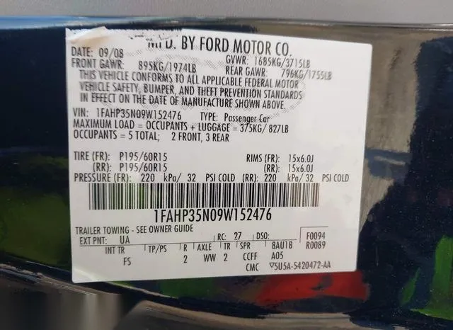 1FAHP35N09W152476 2009 2009 Ford Focus- SE 9