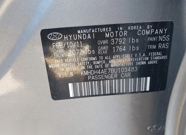 KMHDH4AE7BU103483 2011 2011 Hyundai Elantra- Gls -ulsan Plant- 9