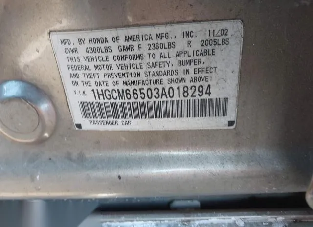 1HGCM66503A018294 2003 2003 Honda Accord- 3-0 EX 9