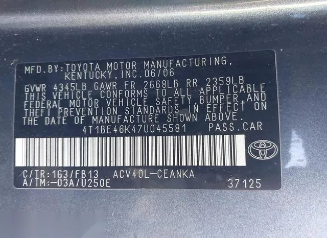 4T1BE46K47U045581 2007 2007 Toyota Camry- LE 9