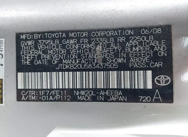 JTDKB20U583437505 2008 2008 Toyota Prius 9