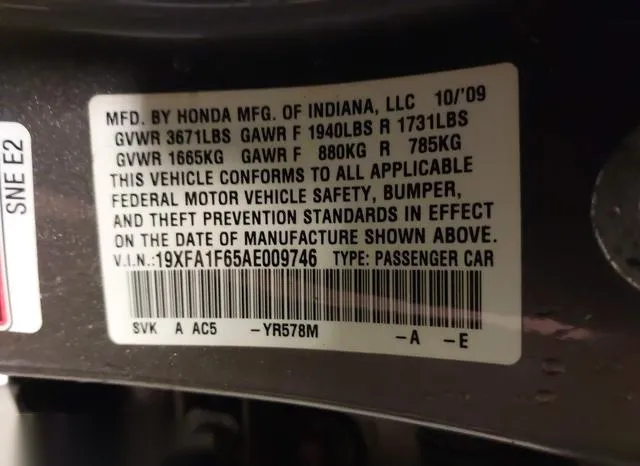 19XFA1F65AE009746 2010 2010 Honda Civic- Lx-S 9