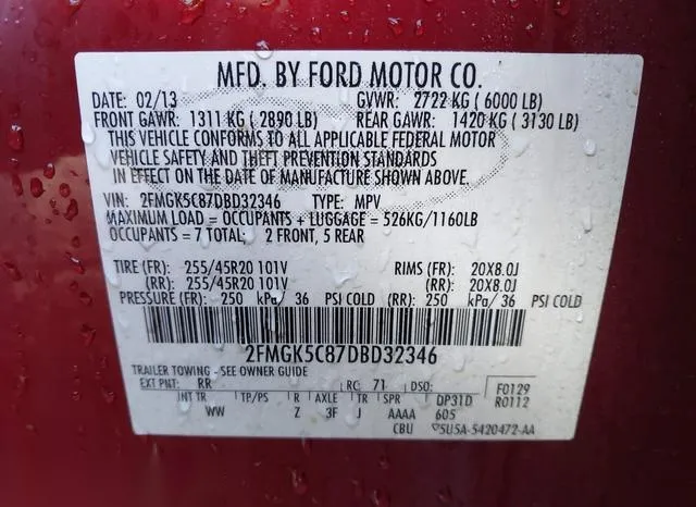 2FMGK5C87DBD32346 2013 2013 Ford Flex- Sel 9