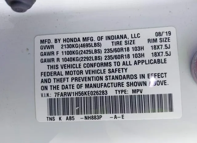 7FARW1H56KE026283 2019 2019 Honda CR-V- EX 9