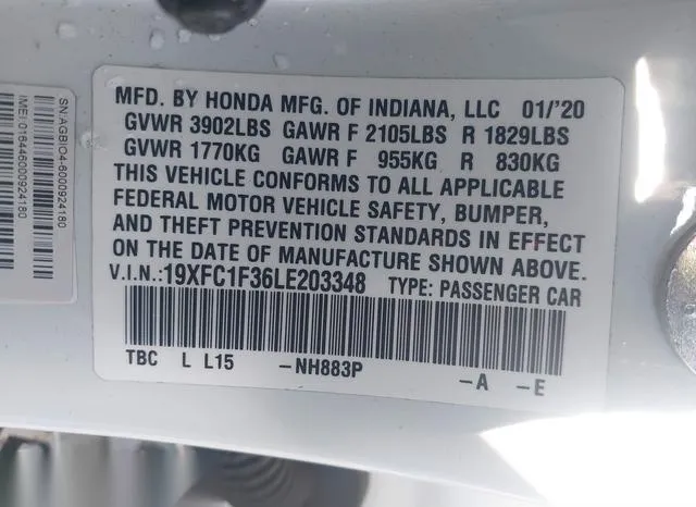 19XFC1F36LE203348 2020 2020 Honda Civic- EX 9