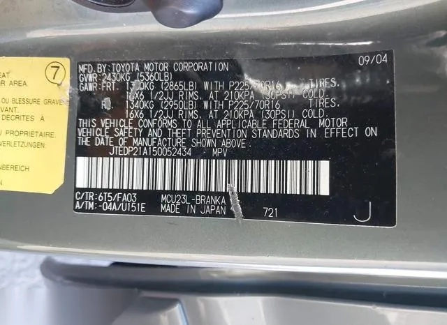 JTEDP21A150052434 2005 2005 Toyota Highlander- V6 9