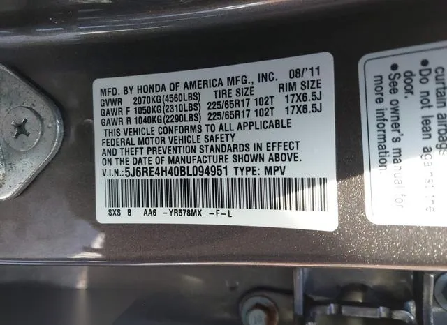 5J6RE4H40BL094951 2011 2011 Honda CR-V- SE 9