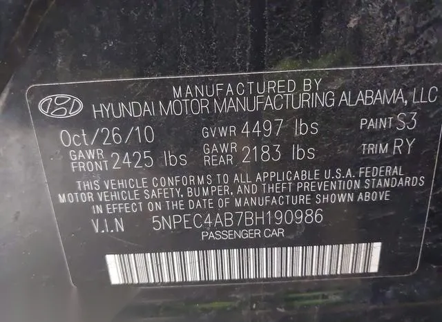 5NPEC4AB7BH190986 2011 2011 Hyundai Sonata- Se 2-0T 9