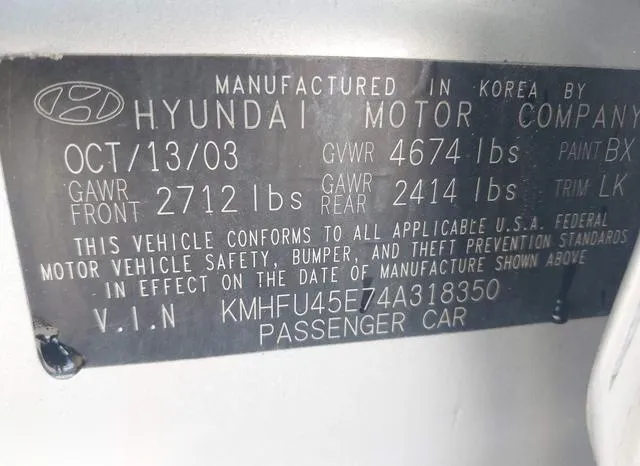 KMHFU45E74A318350 2004 2004 Hyundai XG- 350 L 9