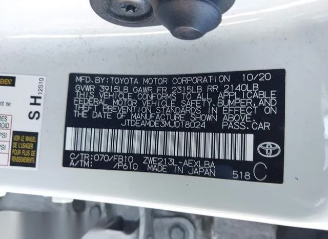 JTDEAMDE3MJ018024 2021 2021 Toyota Corolla- Hybrid Le 9