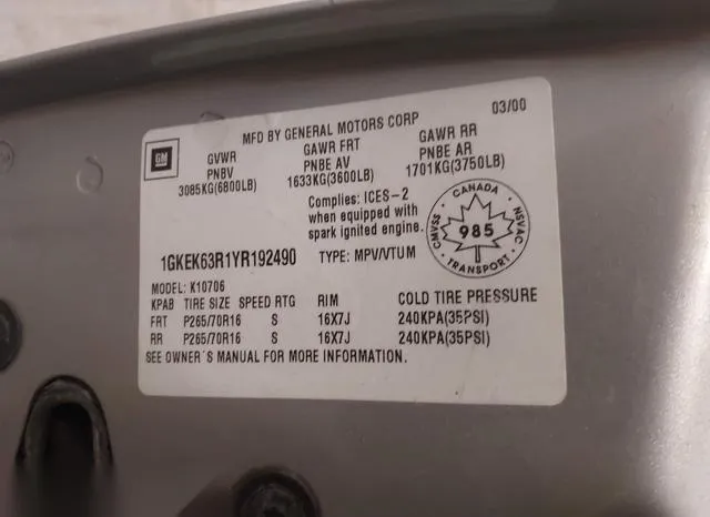 1GKEK63R1YR192490 2000 2000 GMC Yukon- Denali 9