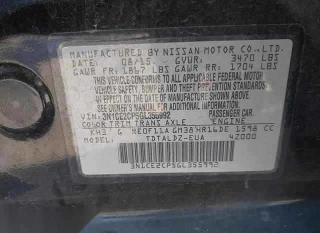 3N1CE2CP5GL355992 2016 2016 Nissan Versa- Note S -sr-/S Plu 9