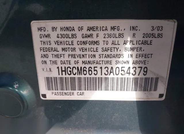 1HGCM66513A054379 2003 2003 Honda Accord- 3-0 EX 9