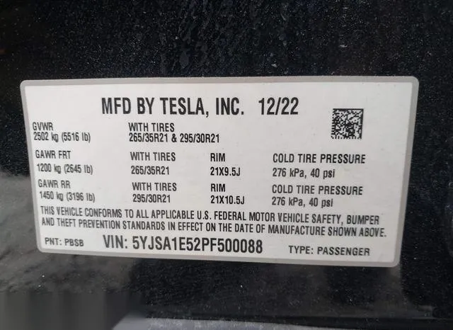 5YJSA1E52PF500088 2023 2023 Tesla Model S- Dual Motor All-W 9