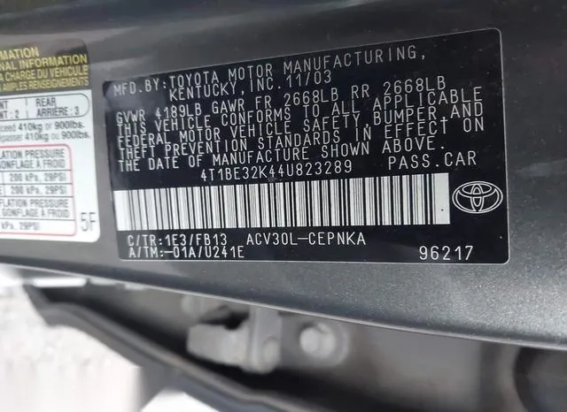 4T1BE32K44U823289 2004 2004 Toyota Camry- LE 9