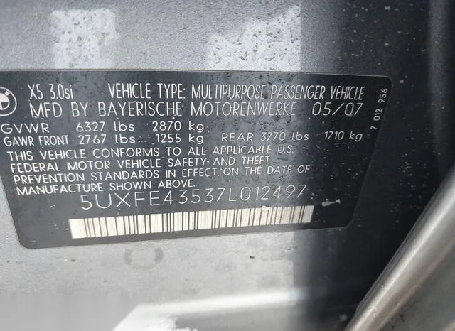 5UXFE43537L012497 2007 2007 BMW X5- 3-0SI 9