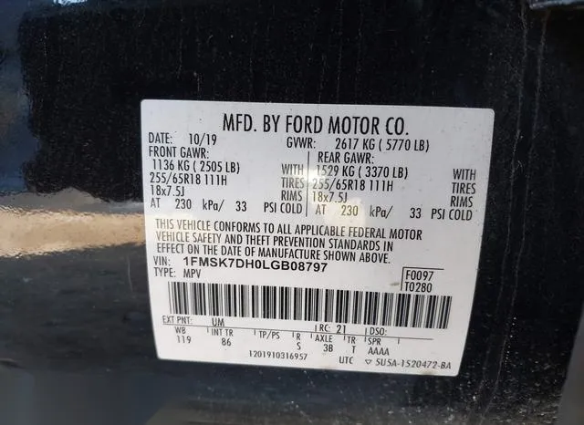 1FMSK7DH0LGB08797 2020 2020 Ford Explorer- Xlt 9