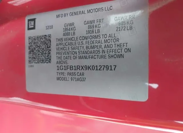 1G1FB1RX9K0127917 2019 2019 Chevrolet Camaro- 1LS 9