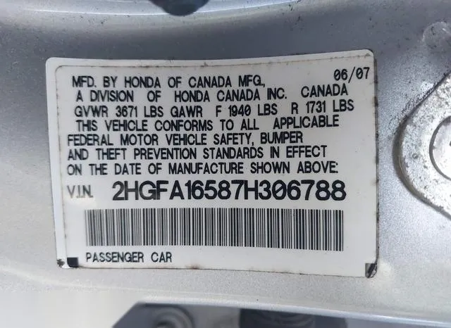 2HGFA16587H306788 2007 2007 Honda Civic- LX 9