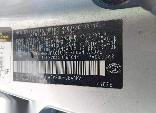 4T1BE32KX5U566611 2005 2005 Toyota Camry- SE 9