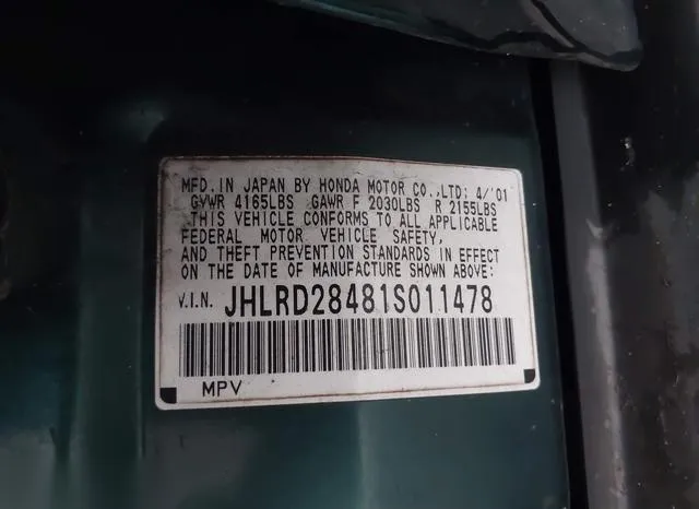 JHLRD28481S011478 2001 2001 Honda CR-V- LX 9