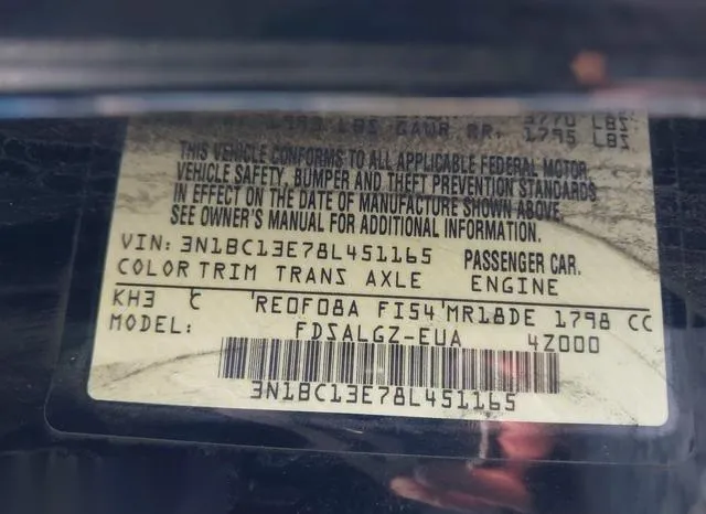 3N1BC13E78L451165 2008 2008 Nissan Versa- 1-8SL 9