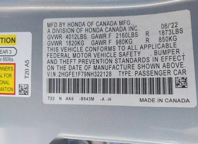 2HGFE1F79NH322128 2022 2022 Honda Civic- EX 9