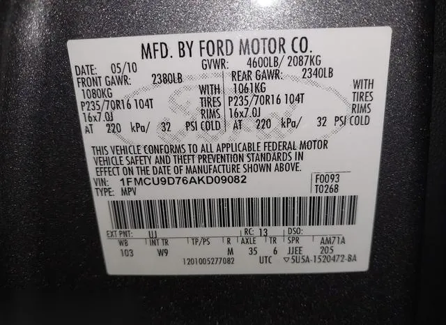 1FMCU9D76AKD09082 2010 2010 Ford Escape- Xlt 9