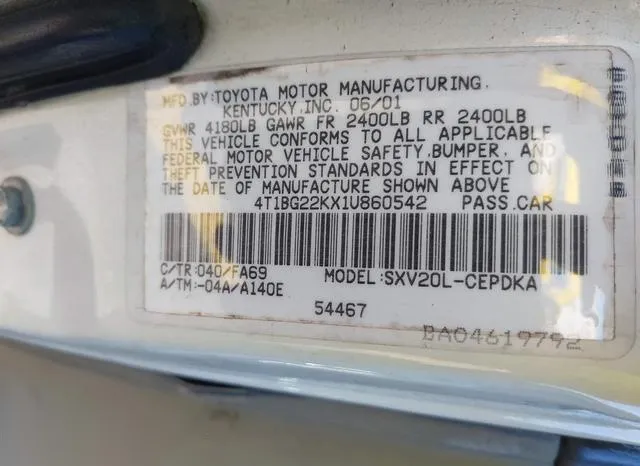 4T1BG22KX1U860542 2001 2001 Toyota Camry- CE 9