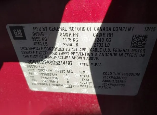 2GNALDEK9G6214197 2016 2016 Chevrolet Equinox- Ltz 9