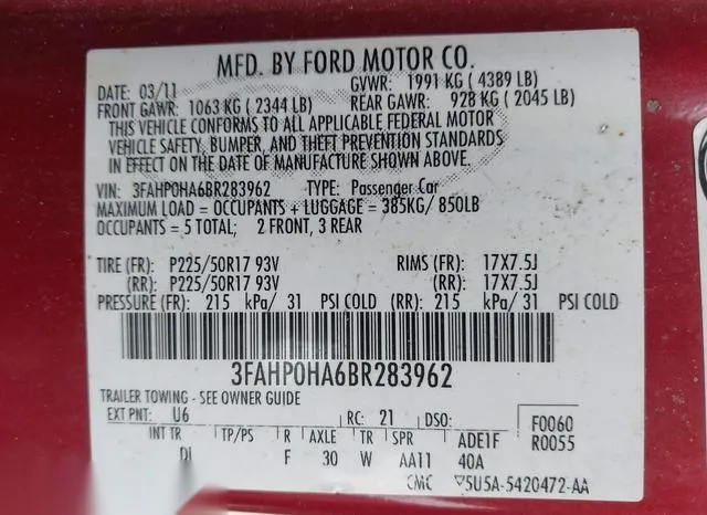 3FAHP0HA6BR283962 2011 2011 Ford Fusion- SE 9