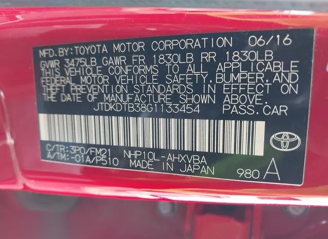 JTDKDTB38G1133454 2016 2016 Toyota Prius- C Two 9