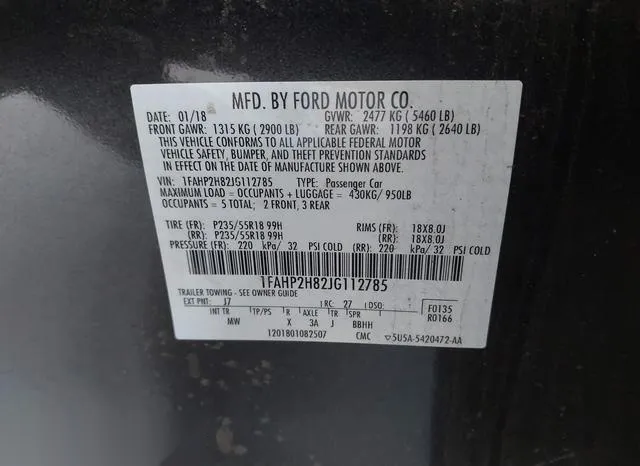 1FAHP2H82JG112785 2018 2018 Ford Taurus- Sel 9