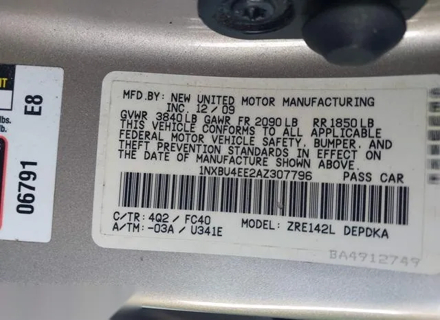 1NXBU4EE2AZ307796 2010 2010 Toyota Corolla- LE 9