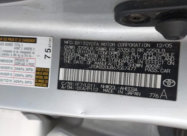 JTDKB20U867067477 2006 2006 Toyota Prius 9