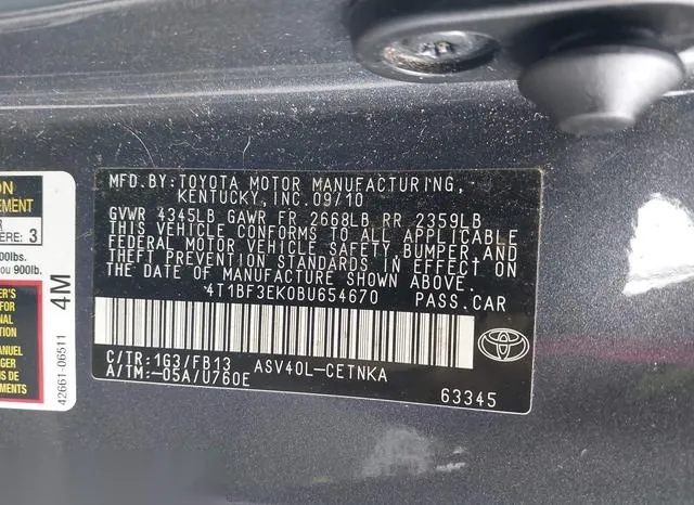 4T1BF3EK0BU654670 2011 2011 Toyota Camry- LE 9