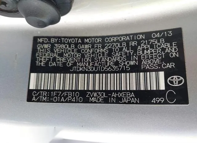 JTDKN3DU1D5635715 2013 2013 Toyota Prius- Two 9