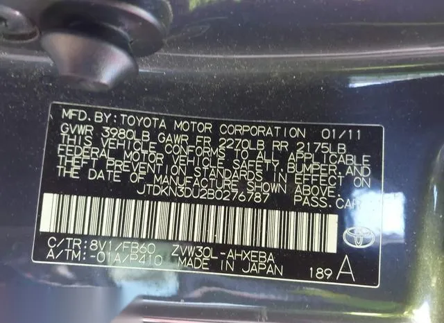 JTDKN3DU2B0276787 2011 2011 Toyota Prius- Three 9