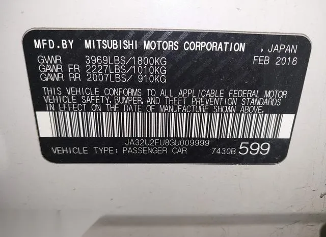 JA32U2FU8GU009999 2016 2016 Mitsubishi Lancer- ES 9