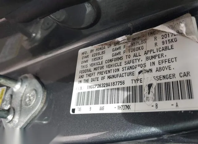 1HGCP26329A187756 2009 2009 Honda Accord- 2-4 LX 9