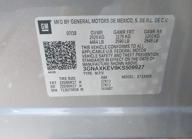 3GNAXKEV9KS509927 2019 2019 Chevrolet Equinox- LT 9