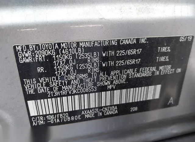 2T3H1RFV3KC008553 2019 2019 Toyota RAV4- LE 9