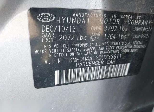 KMHDH4AE2DU733611 2013 2013 Hyundai Elantra- Gls 9