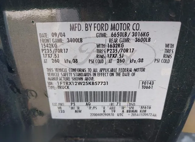 1FTRX12W25KB57731 2005 2005 Ford F-150- Stx/Xl/Xlt 9