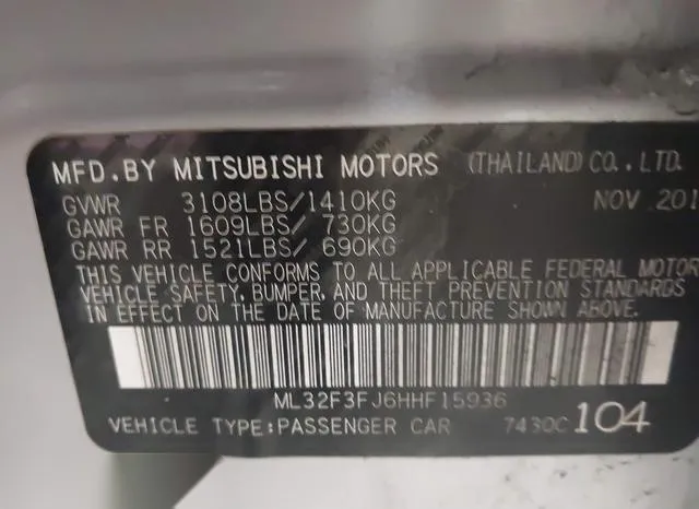 ML32F3FJ6HHF15936 2017 2017 Mitsubishi Mirage- G4 ES 9