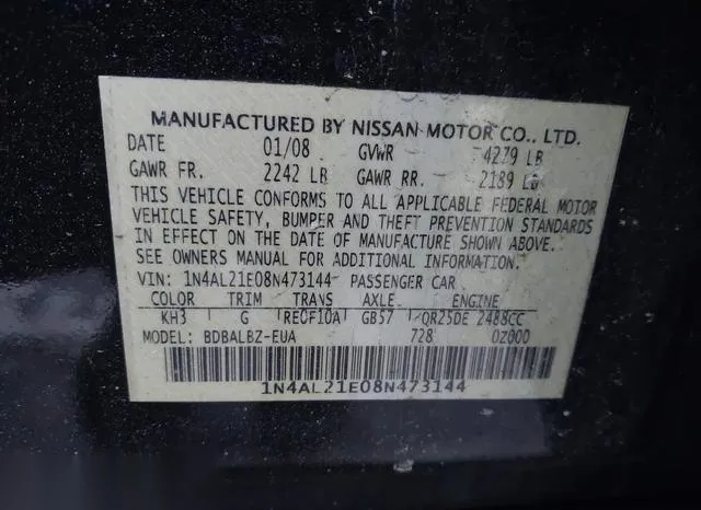 1N4AL21E08N473144 2008 2008 Nissan Altima- 2-5 S 9